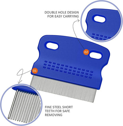 Boao 6 Pack Flea Lice Comb Stainless Steel Dog Cat Grooming Combs with Rounded Teeth, Double Sided Pet Tear Stain Remover Dematting Tool for Pets(Pink, Yellow, Dark Blue, Green, Blue, Orange)