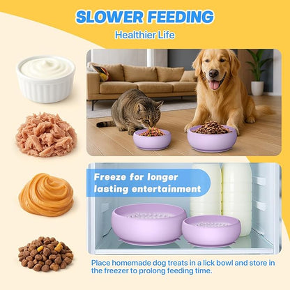 Pawinner 2 Pack Dog Lick Bowl, Freeze Lick Mat for Dogs, Non-Slip Slow Feeder Licking Bowl with Suction Cups, Food Grade Silicone, Enrichment Puzzle Feeder for Distraction(Purple)