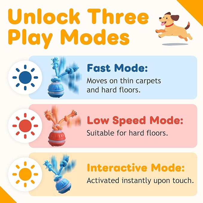 2pcs P06 Interactive Dog Toy,Interactive Dog Toys,360° Smart Automatic Rolling Moving,Electric Automatic Moving and Rolling Dog Toy with Rope for Small Medium Dogs for Bored Pet Cats Dogs(Blue+Orange)