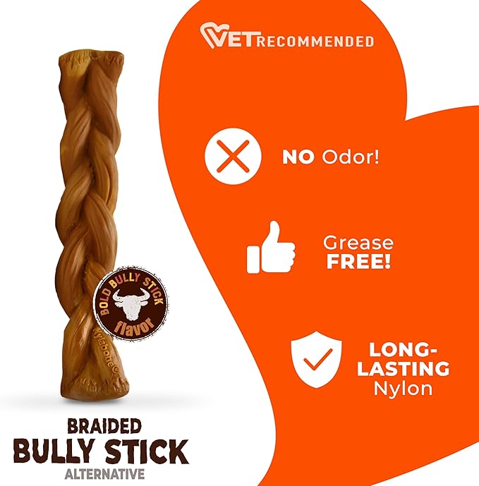 Nylabone 70th Birthday Textured Bone & Braided Bully Stick Alternative Power Chew Toys for Dogs, Tough Dog Toys for Aggressive Chewers, Chicken & Beef Flavor, Large Dogs - Up to 50 lbs, 2 Pack