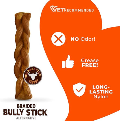 Nylabone 70th Birthday Textured Bone & Braided Bully Stick Alternative Power Chew Toys for Dogs, Tough Dog Toys for Aggressive Chewers, Chicken & Beef Flavor, Large Dogs - Up to 50 lbs, 2 Pack