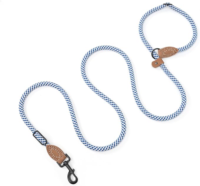 Mile High Life Hands Free Dog Leash, Crossbody Waist Leash with Genuine Leather Connection, Multifunctional Adjustable Slip Lead for Dog Walking Running (Blue Gray, 8FT)