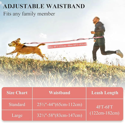 VIVAGLORY Hands Free Dog Leash Bungeeone Running Dog Leash with Waist Belt for Running Walking & Jogging, Bungee & Around Waist for Pet, S, Pink/Grey