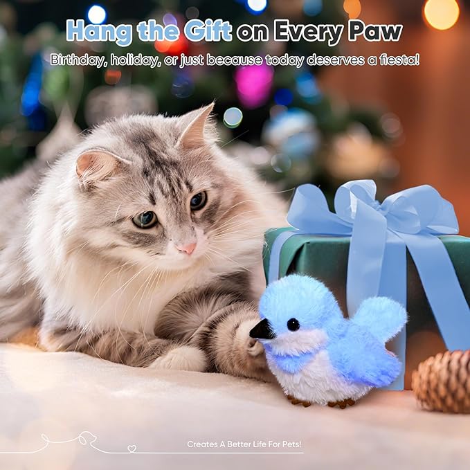 Petbobi Flappy Bird Cat Toy - Realistic Interactive Cat Toy with Sparrow Bird Chirp Tweet Flapping Wings (Non-Flying Design), Rechargeable Motion-Activated Catnip Toys for All Breeds Kittens, Blue