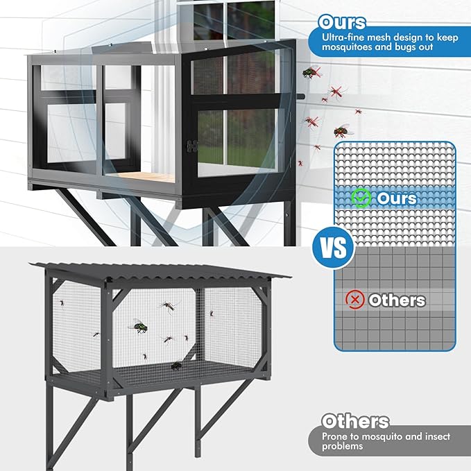 Cat Window Box Catio Outdoor Cat Enclosure Perch with Bug Proof Wire Mesh Window Catio Side Door for Cats Sunbathing, Napping, Overlooking