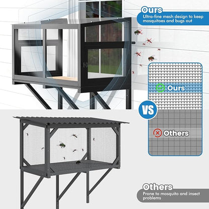 Cat Window Box Catio Outdoor Cat Enclosure Perch with Bug Proof Wire Mesh Window Catio Side Door for Cats Sunbathing, Napping, Overlooking