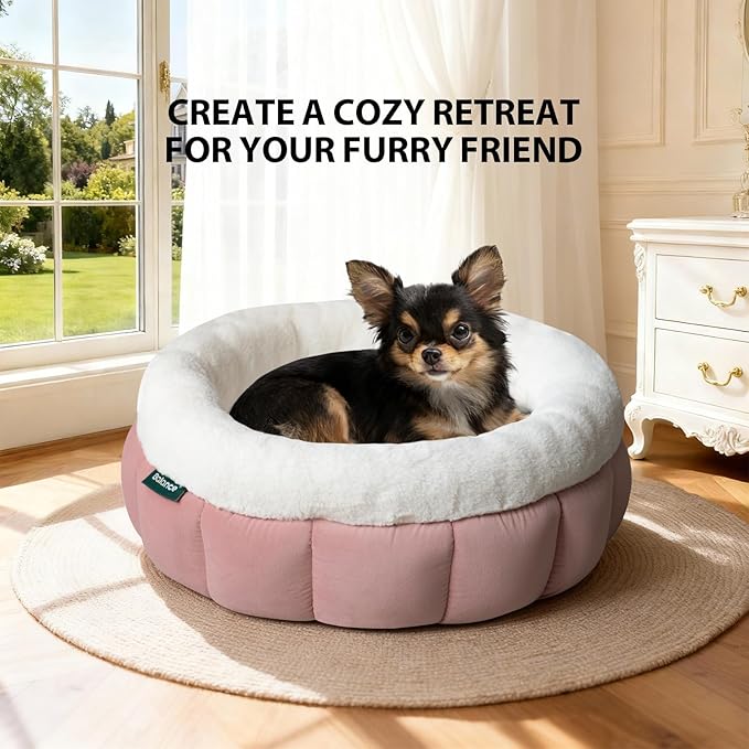 BALANCE Cat Beds for Indoor Cats, Washable Round Cat Bed, Cute Kitten Bed with Anti-Slip Bottom for Kitty and Puppy, 18 Inches, Mellow Rose