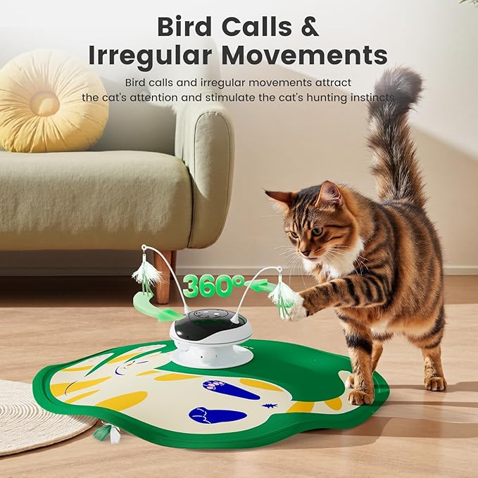 Gardner Pet Cat Toys Chargeable,5in1 Hide and Seek Automatic Interactive cat Toy, Chirping Moving Ambush Feather, Track Balls,Indoor Exercise Kicker 24 inch Cover for All Breeds,Cat Pattern