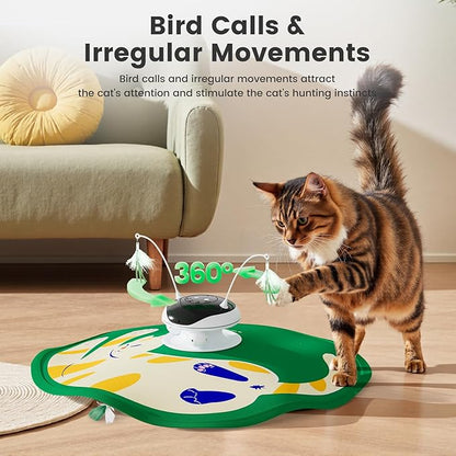 Gardner Pet Cat Toys Chargeable,5in1 Hide and Seek Automatic Interactive cat Toy, Chirping Moving Ambush Feather, Track Balls,Indoor Exercise Kicker 24 inch Cover for All Breeds,Cat Pattern