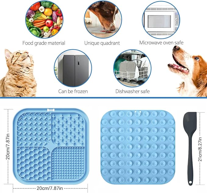 Licking Mat for Dogs & Cats with Suction Cups, 1 Pack Square Dog Slow Feeder Lick Pat for Anxiety Relief & Boredom, Dog Toys to Keep Them Busy, Pets Bathing Training Grooming Mat
