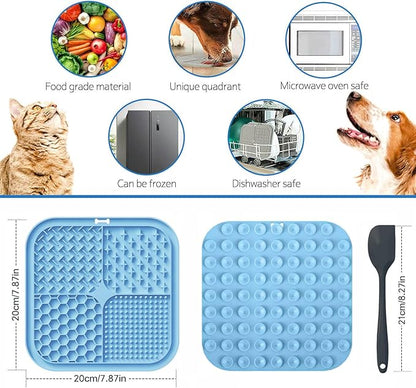Licking Mat for Dogs & Cats with Suction Cups, 1 Pack Square Dog Slow Feeder Lick Pat for Anxiety Relief & Boredom, Dog Toys to Keep Them Busy, Pets Bathing Training Grooming Mat