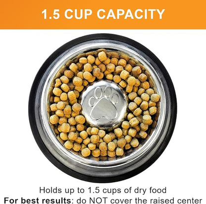 Neater Pet Brands Stainless Steel Slow Feed Bowl - Non-Tip & Non-Skid - Stops Dog Food Gulping, Bloat, Indigestion, and Rapid Eating (1.5 Cup)