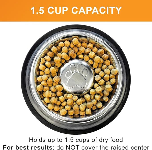 Neater Pet Brands Stainless Steel Slow Feed Bowl - Non-Tip & Non-Skid - Stops Dog Food Gulping, Bloat, Indigestion, and Rapid Eating (1.5 Cup)