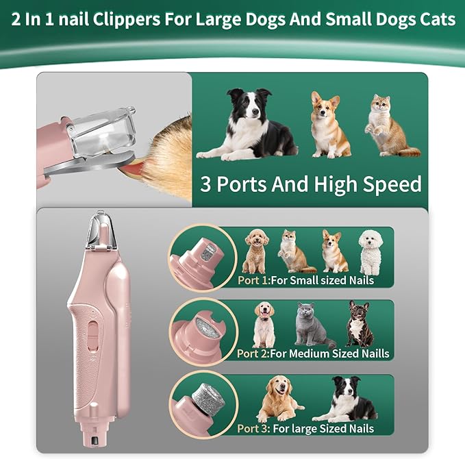 2-in-1 Cat Nail Clippers & Dog Nail Clippers Trimmers for Large Medium Small Dogs Cats Claw Trimmer Quick Sensor and Safety Guard USB Rechargeable with 2 LED Lights Dogs Nail Trimmer