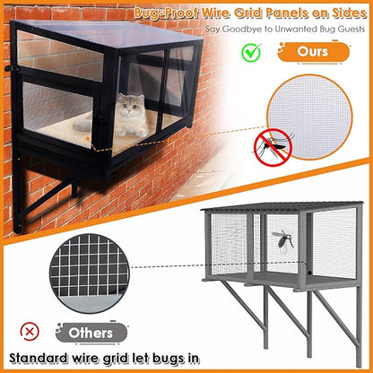 Cat Window Box Window Perch Catio Outdoor Cat Enclosure Bug Proof Wire Grid for Sunbathing Napping Overlooking for Indoor Outdoor Cats1