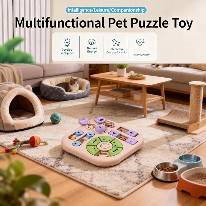 Interactive Cat Puzzle Toy & Treat Dispenser - Maze Slow Feeder for Small, Medium & Large Cats, Enrichment Toy for IQ Training, Reduces Bloating & Prevents Gulping (Light Pink)