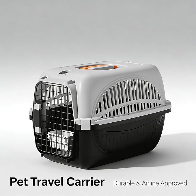 Airline Approved Dog Carrier, Hard-Sided Cat Carrier with Detachable Food Bowl, Portable Dog Crate for Small Dogs and Cats, Ideal for Travel, Car, and Outdoor Use (Blue)