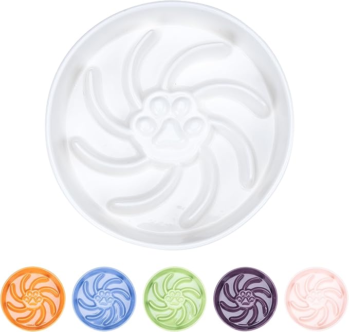 Ceramic Slow Feeder Dog Bowl, 1.5 Cup Dog Food or 20oz Water, Slow Eating Bowl for Small Breed, Maze Puzzle Feeder for Fast Eaters, Anti-Choking Stop Bloat, Non-Slip BPA Free (White)