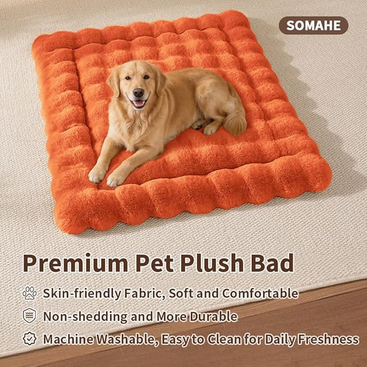Large Dog Bed Mat, Extra Large Plush Faux Fur Washable Pet Bed for Large Dogs, Non-Slip Fluffy Dog Mat – Machine Washable XL Dog Sleeping Pad for Large Breeds, 35 x 27 Inch Orange