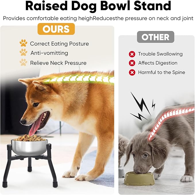 Elevated Dog Bowls [ 2 Pack ], Adjustable Metal Raised Raised Dog Bowl Stand for Medium & Large Dogs, Adjustable Wide 6.3"-10.2",3 Height Adjustment(Bowl Not Included)