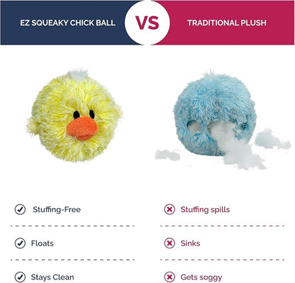 Pet Lou DOG'Z 4 Inch EZ Squeaky Chick Dog Plush Toy, Stuffing-Free Soft Plush, Durable Bouncy Squeaker Ball, Floats in Water, for Small & Medium Dogs, Yellow