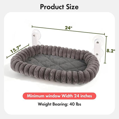 Cat Window Perch with Bolster, Cordless Foldable Cat Window Hammock with Strong Suction Cups & Metal Frame, Machine Washable Pet Bed for Indoor Cats (Gray, Medium)