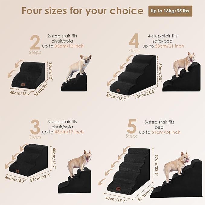 EHEYCIGA Curved Dog Stairs Ramp for High Beds 19.7" H, 4-Step Dog Steps for Small Dogs and Cats, Pet Stairs for High Bed Climbing, Non-Slip Balanced Pet Step Indoor, Black
