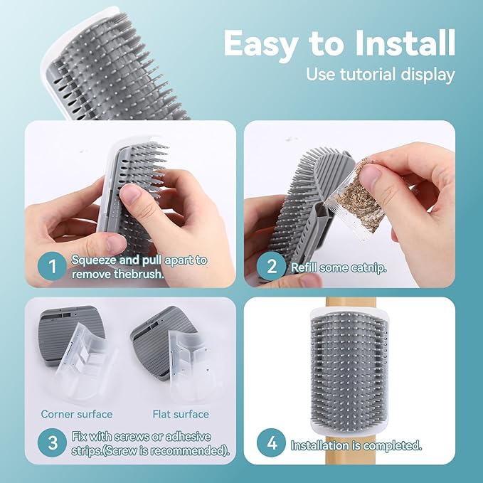 2Packs Cat Self Groomer, Wall Corner Scratcher With Catnip, Soft Brushes, Self Grooming Brush Wall Corner Massager Combs for Long Short Fur Kitten Indoor Cats (Grey)