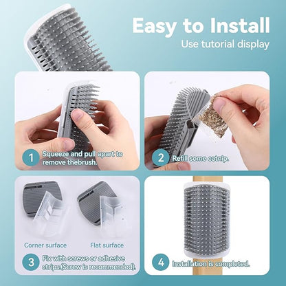 2Packs Cat Self Groomer, Wall Corner Scratcher With Catnip, Soft Brushes, Self Grooming Brush Wall Corner Massager Combs for Long Short Fur Kitten Indoor Cats (Grey)