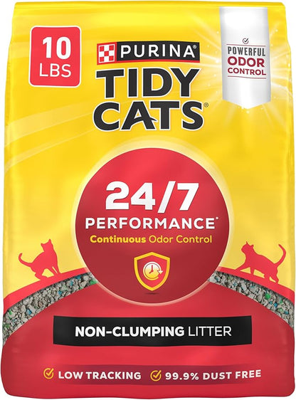 Purina Tidy Cats Non Clumping Cat Litter, 24/7 Performance Multi Cat Litter - (4) 10 lb. Bags