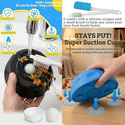 PuPa Paws Lick Bowl, Paw Calm Slow Feeder Dog Bowls for Liquid Treats, Interactive Non-Slip Dog Licking Toy Bowl, Enrichment Toy for Boredom & Anxiety Relief, Spatula & Cleaning Brush Set