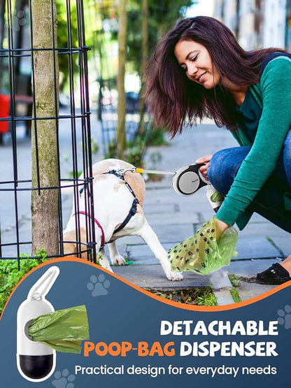 Retractable Dog Leash with LED Flashlight, Douexio Upgrade 3 in 1 Dog Leash Retractable for Small Medium Dogs Up to 66 lbs, Anti-Slip Handle (White)