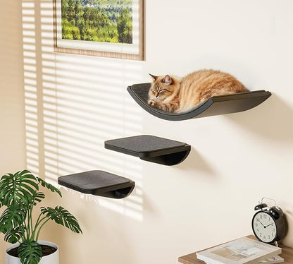 Grey Sisal-Padded Cat Wall Steps (2-Pack), Floating Wooden Cat Perch and Climbing Step Set, Wall Mounted Furniture for Jumping & Play