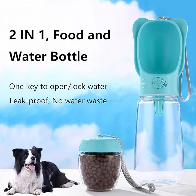 DomKim LightweightPortable Dog Water Bottle Bowl for Small Sized Dogs, Travel Puppy Water Dispenser Puppy Accessories, Beach Essentials Drinking Food Leak Proof Bottles (Blue, 18.6 oz (550ml))