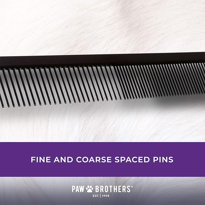 Ryan's Pet Supplies Paw Brothers Greyhound Style Comb for Dogs, Professional Grade Grooming Tool, Remove Knots and Tangles, True Teflon, Fine/Coarse, Ergonomic Handle, 7 inch