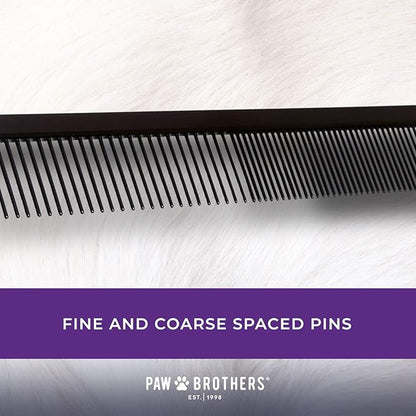 Ryan's Pet Supplies Paw Brothers Greyhound Style Comb for Dogs, Professional Grade Grooming Tool, Remove Knots and Tangles, True Teflon, Fine/Coarse, Ergonomic Handle, 7 inch