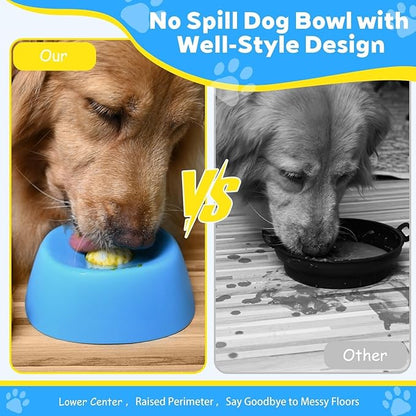 No Spill Dog Bowl with Raised Perimeter, Anti-Slip Slow Feeder for Liquid Treats, Blue/Black Colors, Multi-Purpose for Dogs and Cats (Blue)