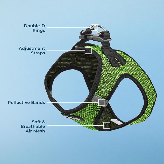 Best Pet Supplies - All Weather Mesh/Plush, Reflective, No Pull Harness for Small, Medium Dogs, Cats - Secure with Hook & Loop Fastener, Buckle, Double D-Rings - Lime Green 2-Tone, XS
