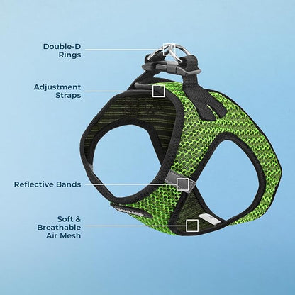 Best Pet Supplies - All Weather Mesh/Plush, Reflective, No Pull Harness for Small, Medium Dogs, Cats - Secure with Hook & Loop Fastener, Buckle, Double D-Rings - Lime Green 2-Tone, XS