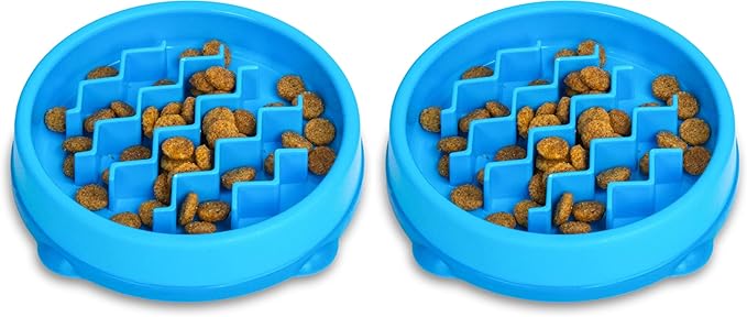 Catstages Kitty Slow Feeder Cat Bowl, Blue (Pack of 2)