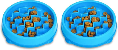 Catstages Kitty Slow Feeder Cat Bowl, Blue (Pack of 2)