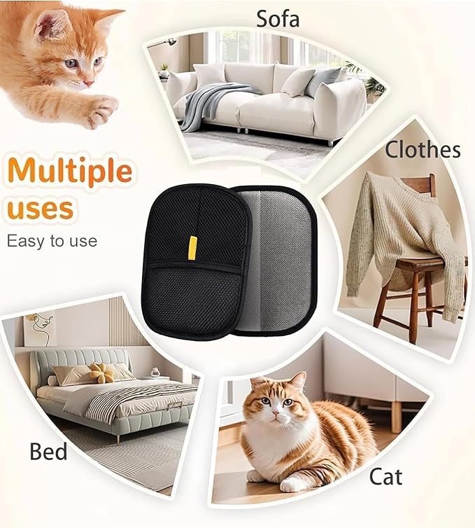 Pet Hair Removal Glove Thickened and Flea Brush,Upgraded Reusable Electrostatic Pet Hair Glove and Self-Cleaning Flea Comb with One-Touch Release,Hair Remover Tool Set for Couch, Carpet and Dogs,Cats