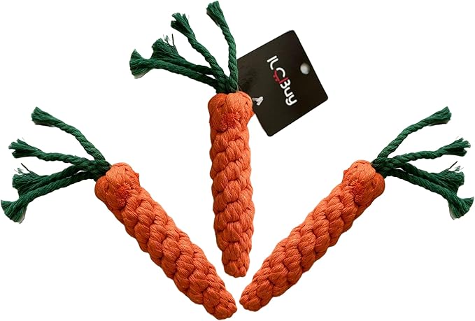 Durable Dog Chew Toys – 3 Carrot Dog Toy and Rope Chew Toys, Interactive Carrot Toy for Teething, Small and Medium Breeds, Tough Chew Toy for Training and Dental Health.