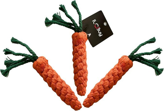 Durable Dog Chew Toys – 3 Carrot Dog Toy and Rope Chew Toys, Interactive Carrot Toy for Teething, Small and Medium Breeds, Tough Chew Toy for Training and Dental Health.
