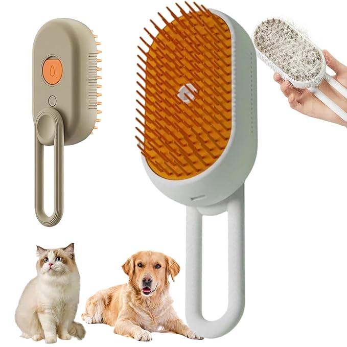 4 in 1 Cat Steam Brush for Shedding, Cat Brush with Steam, Pet Groomer Comb for Massage, Cleaning, Shedding & Combing, Hair Removal Comb for Cats Dogs (White, For long hair)