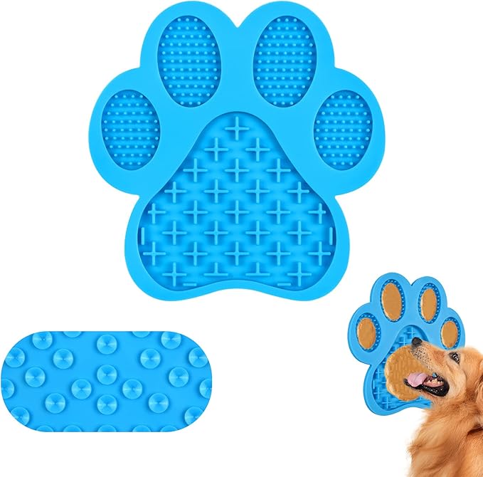Dog Lick Pad, Lick Pad for Dog, Dog Peanut Butter Lick Pad, Dogs Cats Slow Feeder Mat with Suction Cups, Interactive Mat for Calming Anxiety, Great for Pet Bathing, Grooming and Training( Blue)