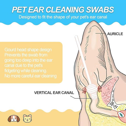 Gourd-Shaped Cotton Tips Designed for Pet Ear Canals – 260pcs Pet Ear Cleaning Swabs for Cats and Dogs – Gentle & Safe, Groomer-Recommended, Great for Home Grooming & Travel
