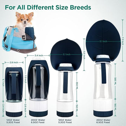Uppetly Dog Water Bottle, Pet Water Bottle with Food Container and Drinking Feeder, Leak Proof, BPA-Free, Portable Foldable Puppy Water Cup Dispenser for Outdoor Walking, Travel, Small Dark Blue