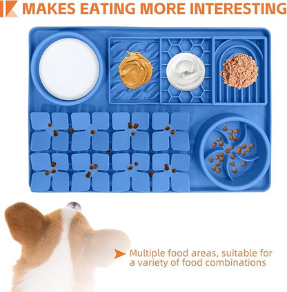 Lick Mat for Dogs Includes Brush and Scraper, Snuffle Mat Silicone Anti-chocking Pet Dish, Non-Slip Dog Licking Bowl Interactive Entertainment Puzzle Toy Blue