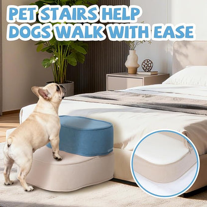 Dog Stairs for Small Dogs 11.8" H,2 in 1 Dog Steps for High Bed Couch 2-Step Pet Stairs for Dogs to Get On Bed,High Density Foam Non-Slip Pet Ramp for Puppy Older Cat